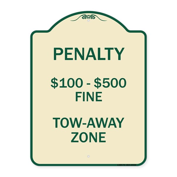 Penalty $100-$500 Fine Tow-Away Zone Heavy-Gauge Aluminum Sign, 24" x 18", TG-1824-23334